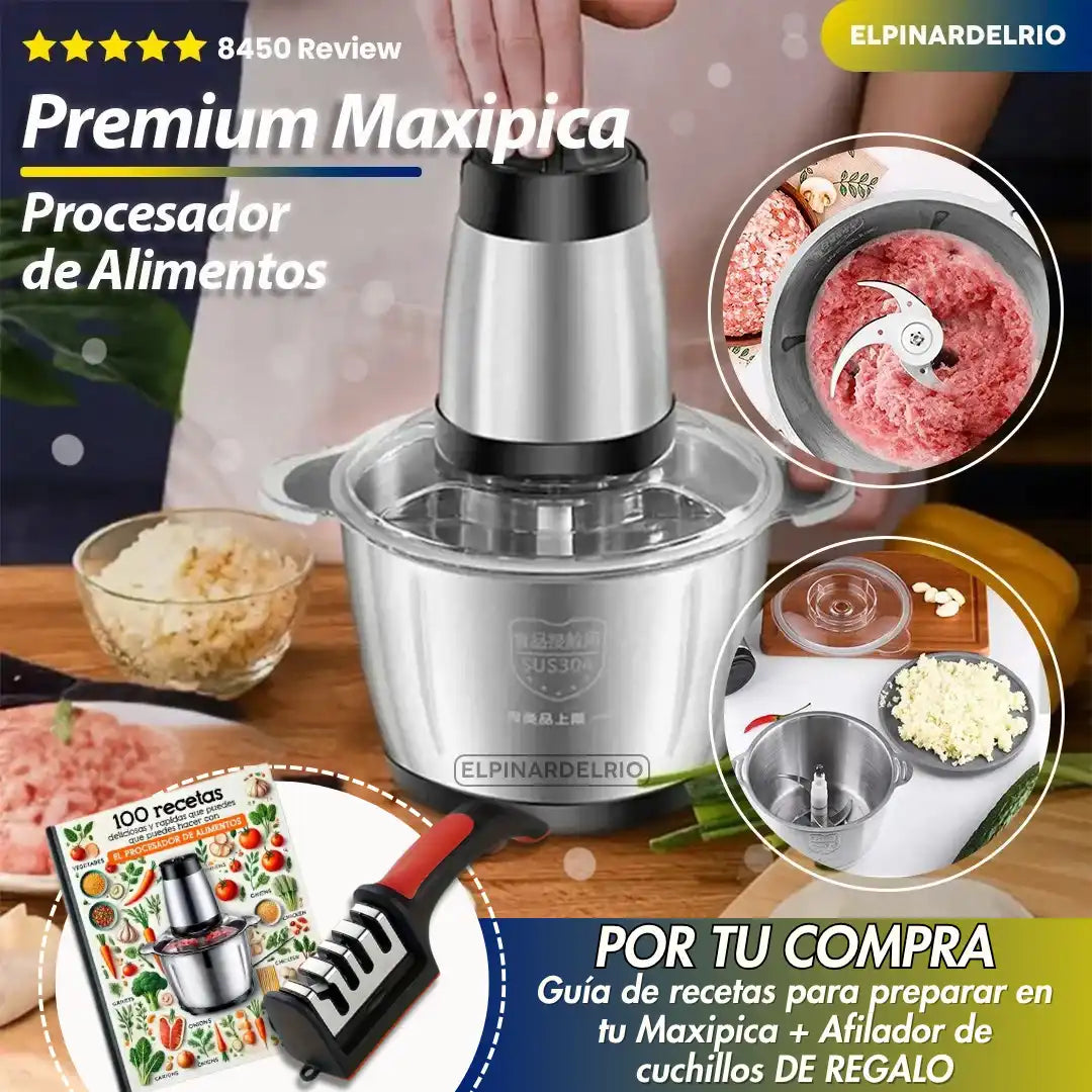 Procesador de Alimentos Premium MaxiPica + Recetario y Afilador Gratis