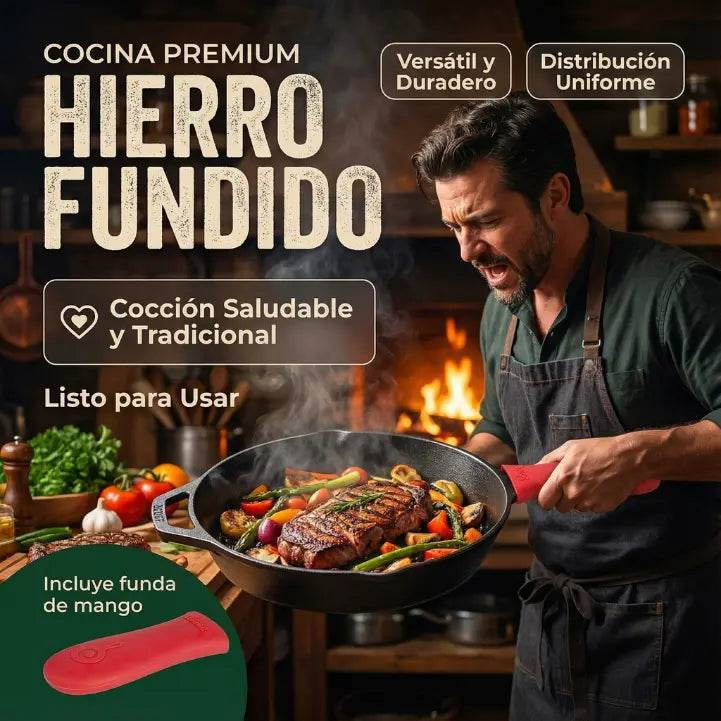 Sartén de Hierro Fundido IronLife Pro - Incluye Funda de Silicona