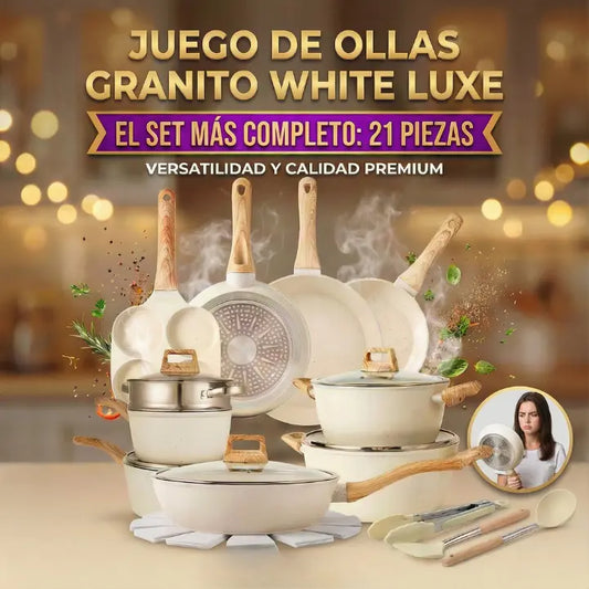 Juego de ollas Granito White Luxe – 21 pcs