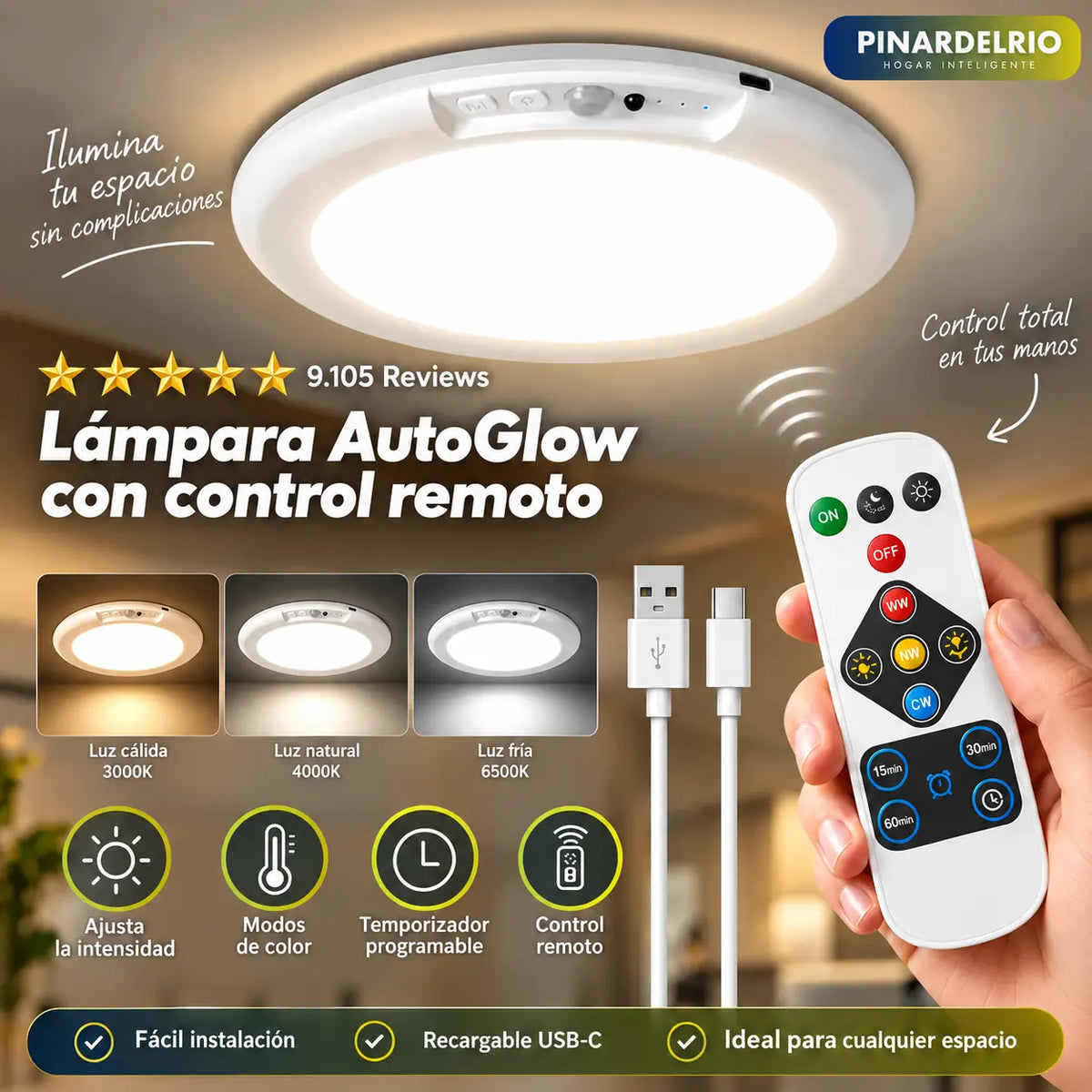 Lampara AutoGlow con control