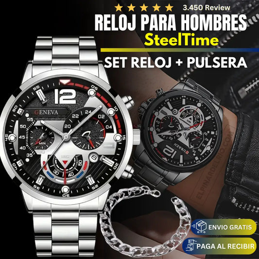 SET Reloj + PULSERA para Hombres SteelTime 50% OFF