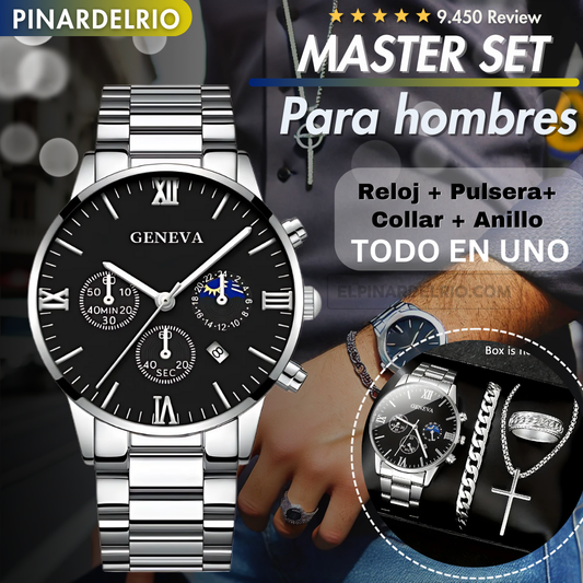 Master Set para hombres Reloj + Pulsera+ Collar + Anillo 50%OFF