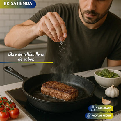 Set X 3 Sartenes De Hierro Fundido ChefCast + 3 FUNDAS  GRATIS+ Guía de Curado y Recetario