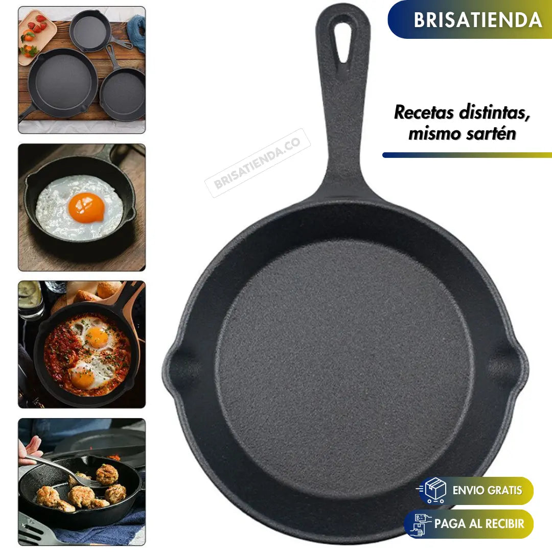 Set X 3 Sartenes De Hierro Fundido ChefCast + 3 FUNDAS  GRATIS+ Guía de Curado y Recetario