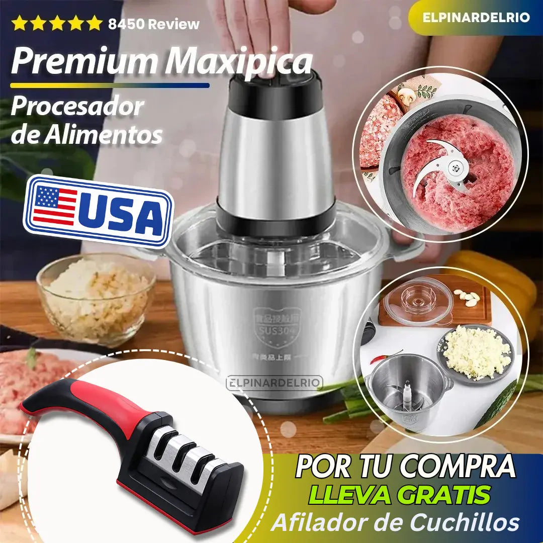 Procesador de Alimentos Premium MaxiPica + AFILADOR y Recetario Gratis