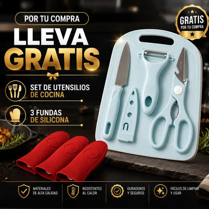 Set X 3 Sartenes De Hierro Fundido ChefCast + SET DE UTENSILIOS+ 3 FUNDAS  GRATIS TKT