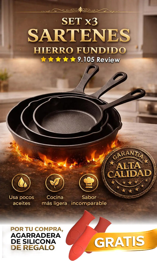 Set completo de hierro fundido + fundas gratis